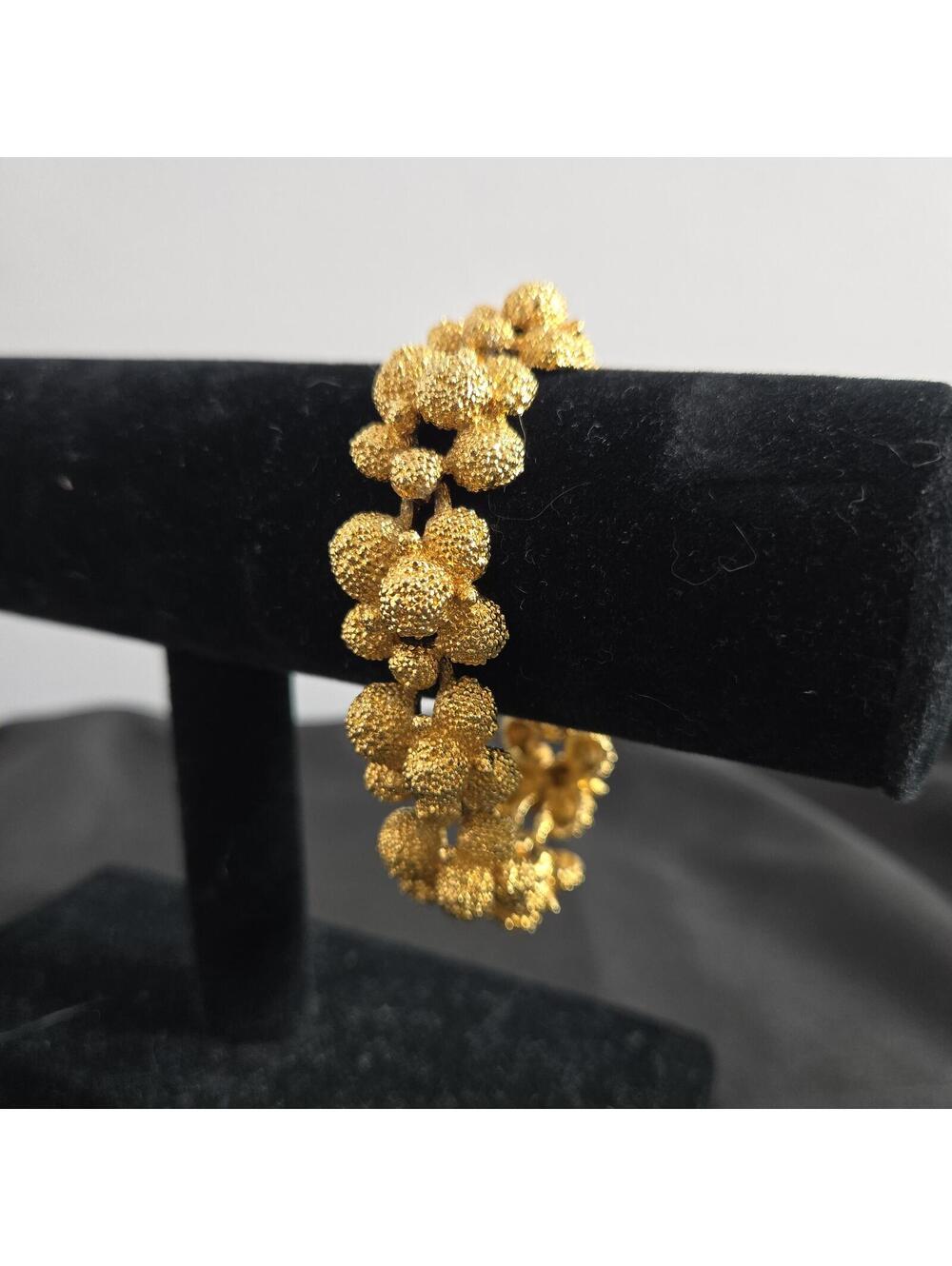 Vintage D'Orlan Gold Tone Textured Bubble Link Bracelet Statement Jewelry